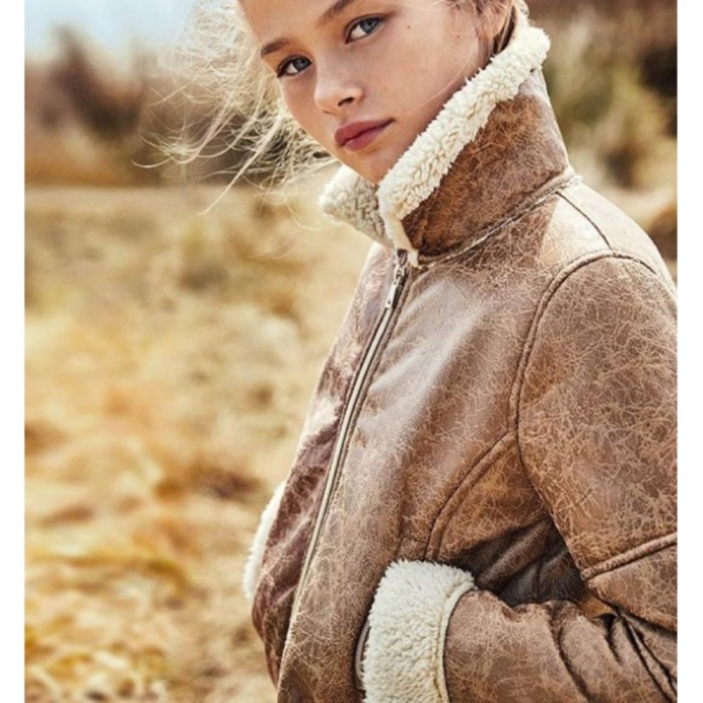 NWT MAYORAL Girl's Faux Shearling Jacket in Brown